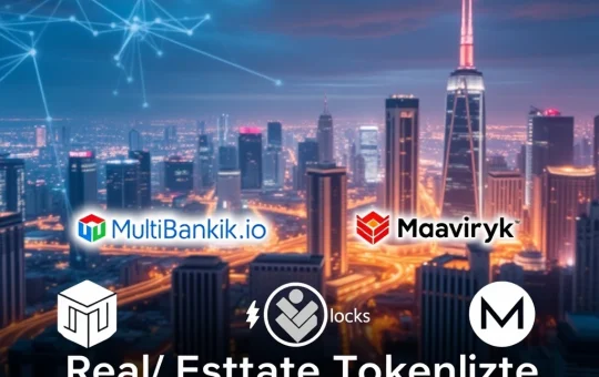 A digital representation of tokenized real estate assets on a global blockchain network, symbolizing the future of Real Estate Tokenization.