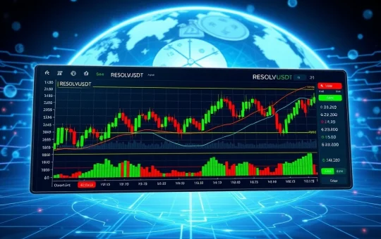 A screen displaying the RESOLVUSDT chart with technical indicators, illustrating a 24-hour Resolv price analysis and market trends.