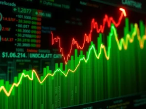 A red cryptocurrency chart line depicting the dramatic REZ crypto plunge, symbolizing market volatility and investor uncertainty.