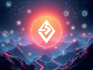 REZ cryptocurrency logo with blockchain growth visualization