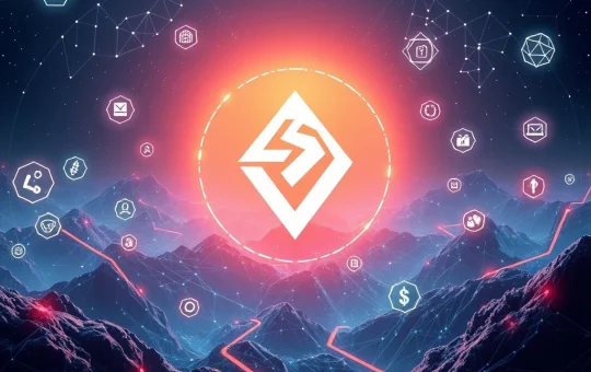 REZ cryptocurrency logo with blockchain growth visualization