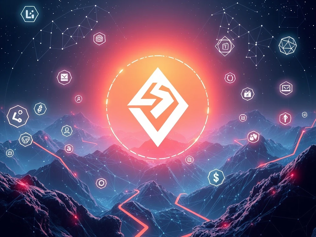 REZ cryptocurrency logo with blockchain growth visualization