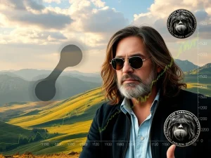 Ripple CTO David Schwartz confessing to a past deception, with a visual representation of a surging Ozzy Osbourne meme coin in the background, symbolizing its explosive growth.