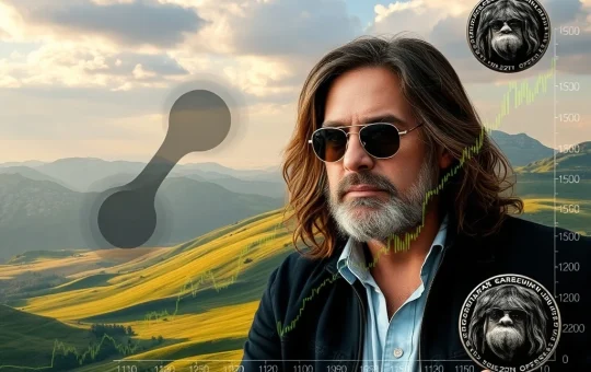 Ripple CTO David Schwartz confessing to a past deception, with a visual representation of a surging Ozzy Osbourne meme coin in the background, symbolizing its explosive growth.