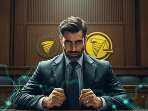 Roman Storm in a courtroom, urgently seeking funds for his Tornado Cash legal defense, symbolizing the high stakes for crypto privacy.