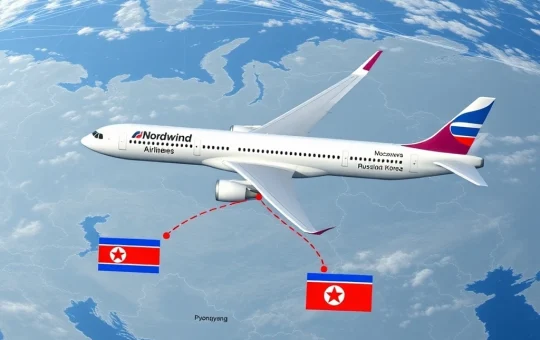 An airplane symbolizing Russia North Korea flights, bridging two nations amidst evolving geopolitical landscapes.