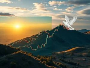 A visual representation of crypto market volatility, showing a fluctuating chart impacted by geopolitical events like the Russia-Ukraine peace talks.