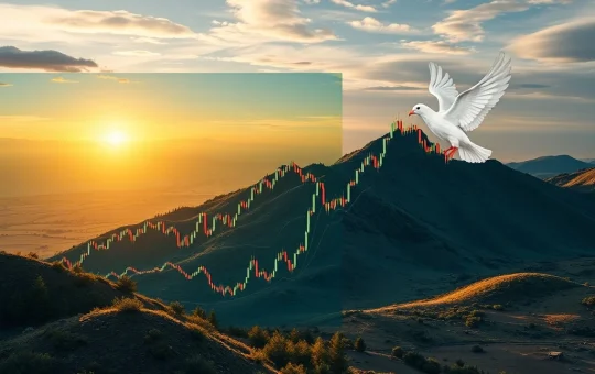 A visual representation of crypto market volatility, showing a fluctuating chart impacted by geopolitical events like the Russia-Ukraine peace talks.