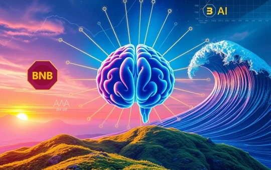 A visual metaphor for RUVI AI's explosive growth and potential to challenge BNB in the cryptocurrency market, driven by AI innovation.