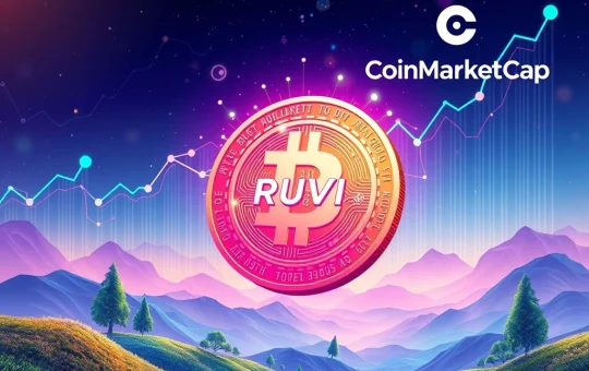 Visualizing Ruvi AI (RUVI) coin's explosive growth potential, powered by its CoinMarketCap partnership and AI innovation, aiming for significant crypto returns.
