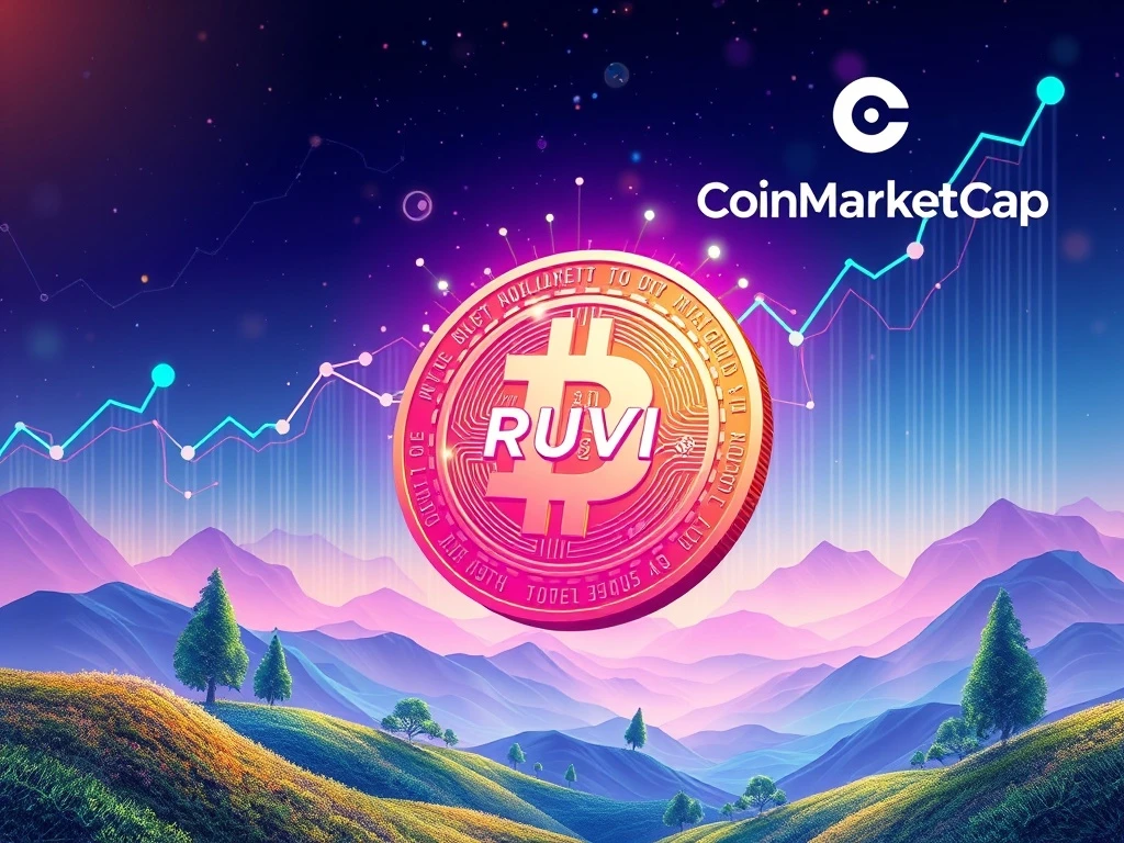 Visualizing Ruvi AI (RUVI) coin's explosive growth potential, powered by its CoinMarketCap partnership and AI innovation, aiming for significant crypto returns.