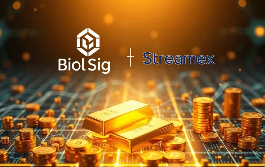 BioSig and Streamex logos merging, symbolizing their RWA Tokenization partnership unlocking new financial opportunities.