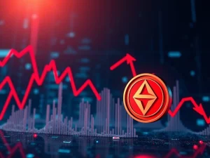 A chart illustrating the dramatic SANTOS token price plunge, emphasizing market volatility and investor caution.