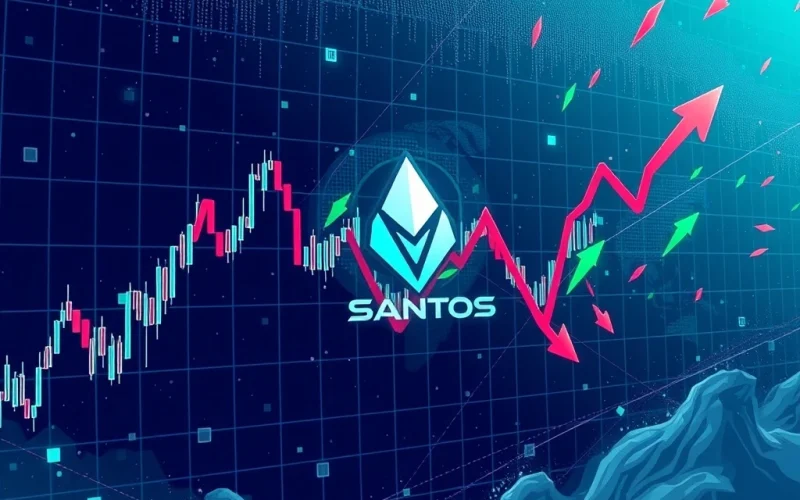 A chart illustrating the extreme crypto volatility of SANTOS Token, showing a dramatic reported price drop.