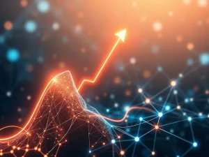 A graph showing a dramatic +578% SIGN crypto price surge, with interconnected blockchain nodes in the background, symbolizing growth and partnerships.