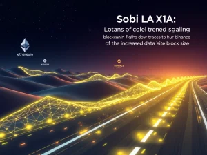 A vibrant visualization of Solana's blockchain network, demonstrating increased block size and enhanced scalability. Highlights Solana's speed and efficiency.