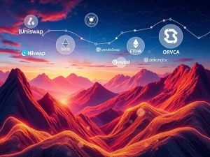 A visual representation of surging Solana DEX trading volumes, with altcoin charts and symbols indicating significant market activity.