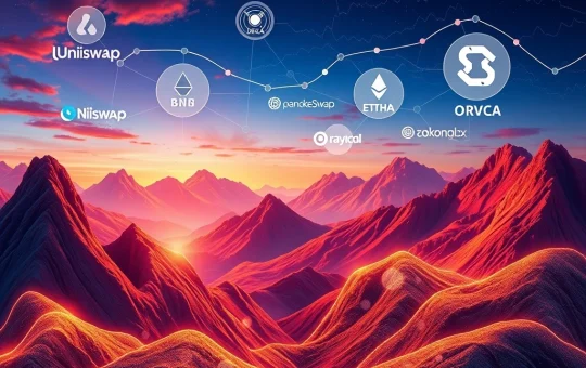 A visual representation of surging Solana DEX trading volumes, with altcoin charts and symbols indicating significant market activity.