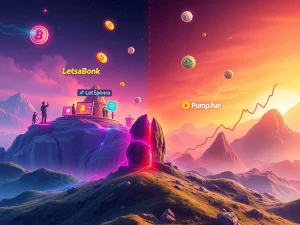 Visualizing the dramatic shift in the Solana launchpad ecosystem, with LetsBonk's ascendancy and Pump.fun's decline, impacting meme coin investing.