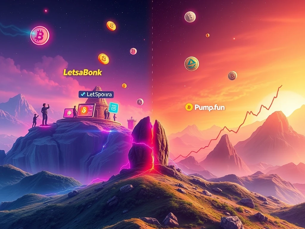 Visualizing the dramatic shift in the Solana launchpad ecosystem, with LetsBonk's ascendancy and Pump.fun's decline, impacting meme coin investing.