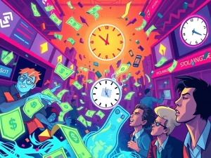 An abstract illustration depicting the rapid $500 million Pump.fun Solana meme coin sale, symbolizing the intense retail crypto FOMO.