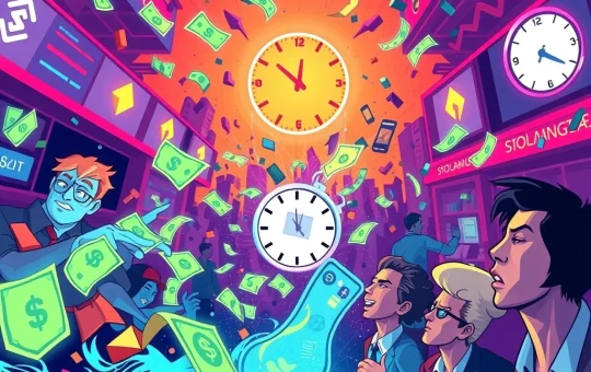 An abstract illustration depicting the rapid $500 million Pump.fun Solana meme coin sale, symbolizing the intense retail crypto FOMO.