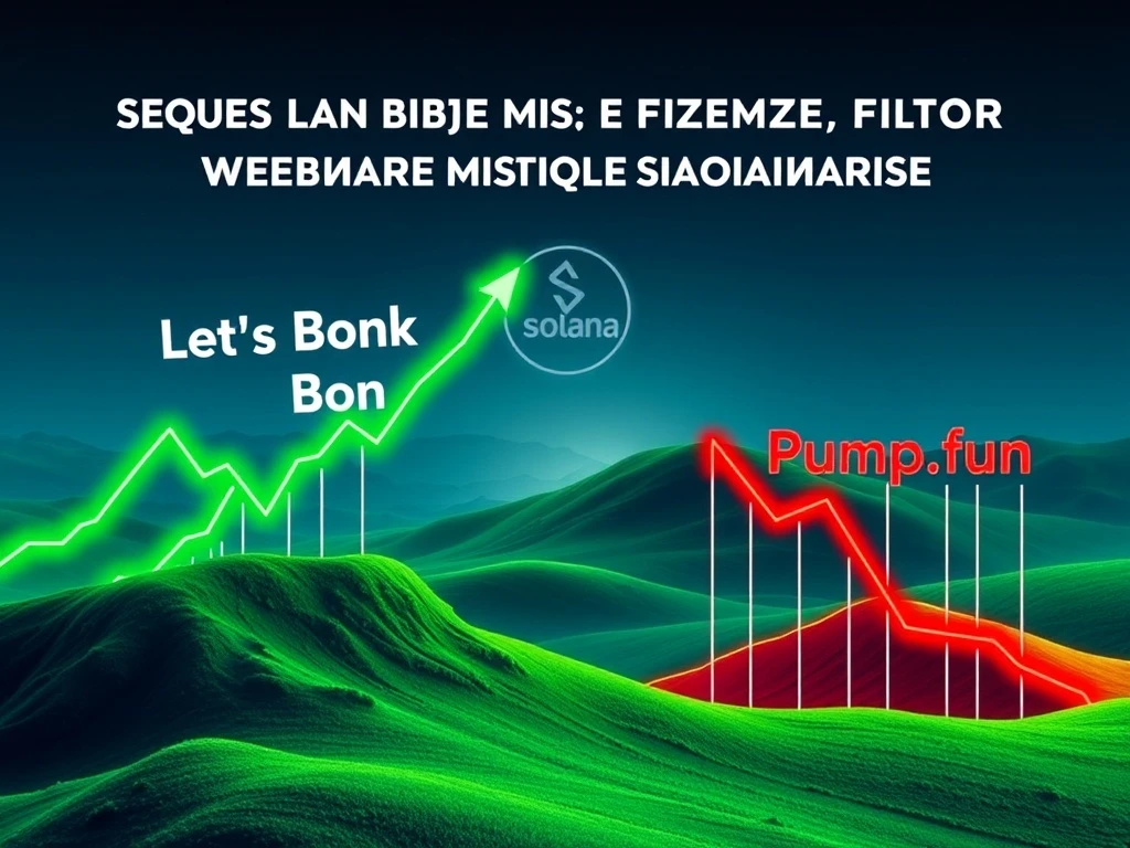 Visualizing the explosive shift in Solana meme coin dominance, with Let'sBonk rising and Pump.fun declining, highlighting the competitive crypto market.