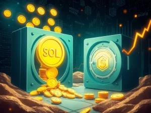Solana (SOL) tokens flowing into a secure vault, symbolizing investor confidence and long-term holding.