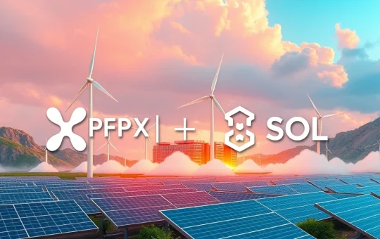 Green cloud mining facility powered by solar and wind energy for passive income with XRP and SOL