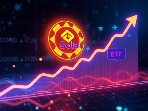 REX-Osprey Solana Staking ETF chart showing rapid growth and $100M AUM, symbolizing its success in distributing 100% staking rewards.