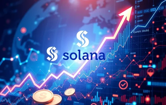 Visualizing the explosive growth of Solana Tokenized Stocks with a rising graph overlaying blockchain elements.