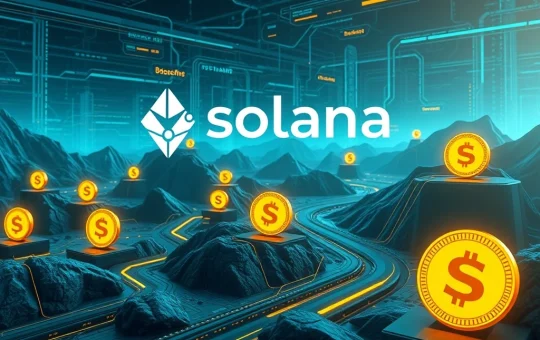 Solana blockchain with USDC stablecoin flowing through a digital financial network