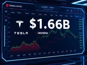 Solana xStocks trading dashboard showing $1.66B volume with top holdings like Tesla and NVIDIA