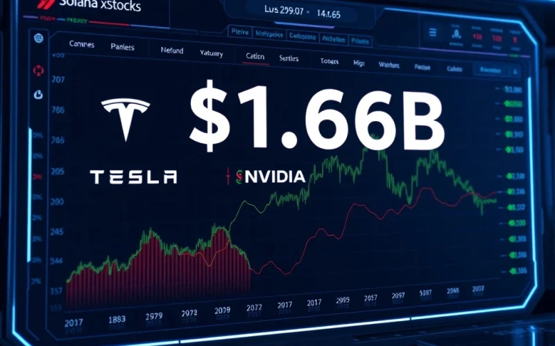 Solana xStocks trading dashboard showing $1.66B volume with top holdings like Tesla and NVIDIA