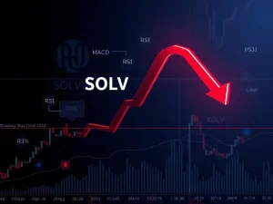 A crypto market analysis chart showing a bearish trend for Solv Protocol (SOLVUSDT), highlighting key resistance and support levels.