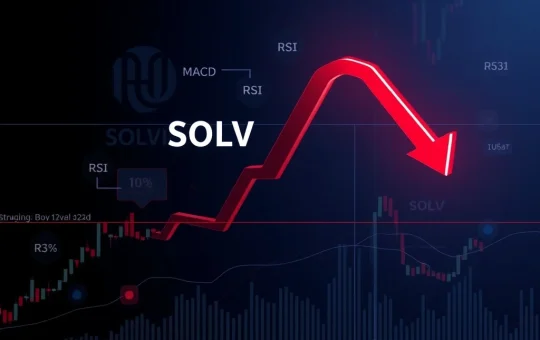 A crypto market analysis chart showing a bearish trend for Solv Protocol (SOLVUSDT), highlighting key resistance and support levels.