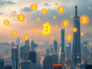 South Korea warns about high-leverage crypto lending risks with digital currency symbols.