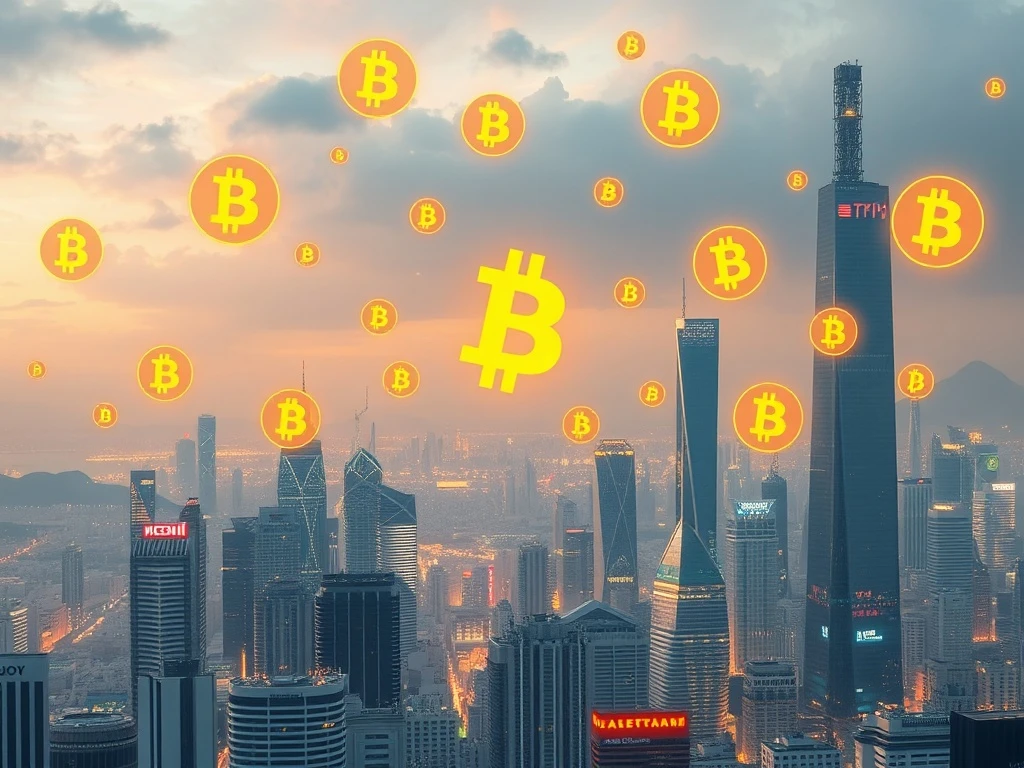 South Korea warns about high-leverage crypto lending risks with digital currency symbols.