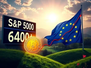 Chart showing S&P 500 surge and Bitcoin price rise, symbolizing the positive market reaction to the US-EU tariff deal.