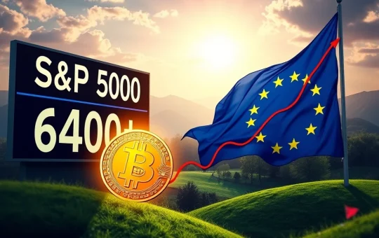 Chart showing S&P 500 surge and Bitcoin price rise, symbolizing the positive market reaction to the US-EU tariff deal.