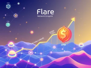 An abstract depiction of SparkDEX's significant growth on the Flare Network, highlighted by the launch of the $SPRK token and surging DeFi activity.