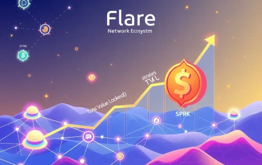 An abstract depiction of SparkDEX's significant growth on the Flare Network, highlighted by the launch of the $SPRK token and surging DeFi activity.