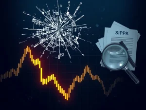 A shattered crypto chart illustrates the alarming SPK price drop amidst regulatory scrutiny and market volatility.