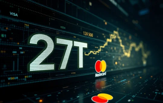 A visual representation of stablecoins transaction volume eclipsing traditional payment networks like Visa and Mastercard, highlighting their financial impact.