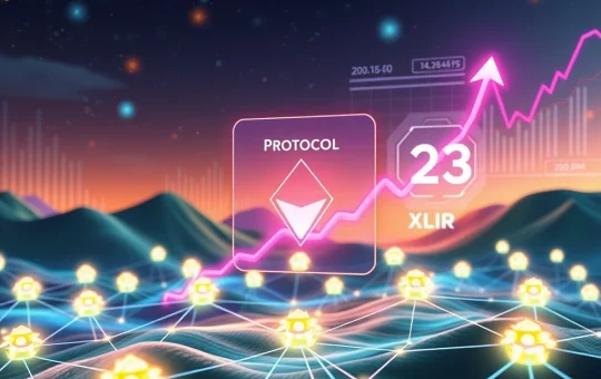 Stellar XLM price chart showing a dramatic surge, with blockchain network elements in the background, symbolizing the impact of the Protocol 23 upgrade.
