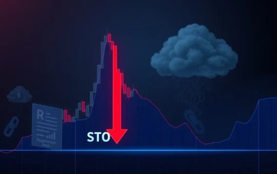 A digital chart showing a dramatic price drop for STO, symbolizing market volatility and regulatory scrutiny.