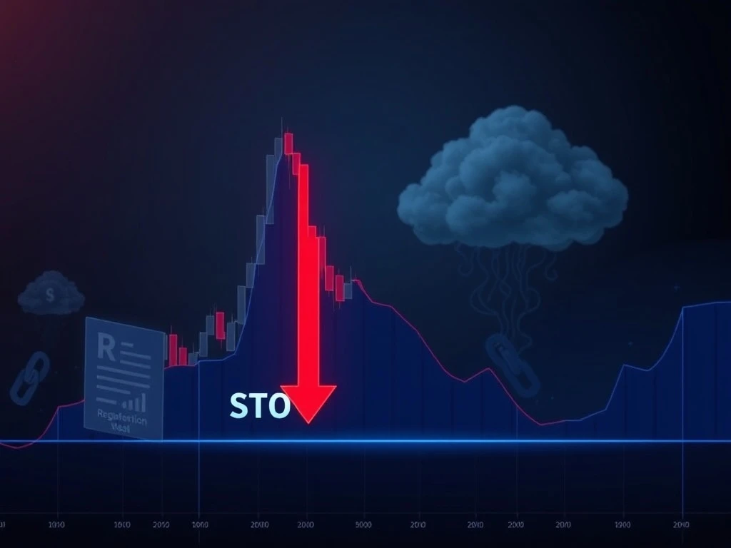 A digital chart showing a dramatic price drop for STO, symbolizing market volatility and regulatory scrutiny.