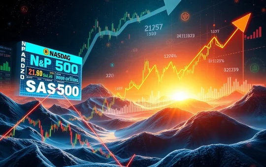 Charts showing mixed Stock Market Performance for S&P 500, NASDAQ, and Dow Jones, influencing broader investor sentiment.
