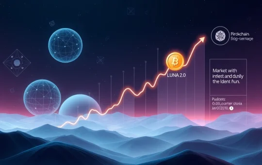 A visual representation of Terra LUNA 2.0 price prediction showing growth potential against a backdrop of market analysis and blockchain elements.