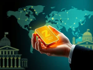 Tether Gold (XAUt) represented by a digital gold bar, symbolizing its role as a strategic gold investment for central banks and institutional investors.